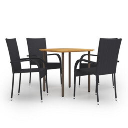 Berkfield 5 Piece Garden Dining Set Poly Rattan Black