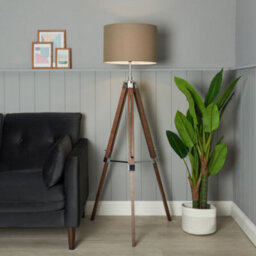 Litecraft Keegan Dark Brown Adjustable Wooden Tripod Floor Lamp