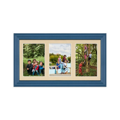 AK Frames 40X20Cm Navy Blue Classic Multi Photo Frame With Ivory Mount - Holds 3 Apertures (3X) 6X4 Photos - image 1