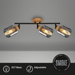 Briloner Black Smoked Glass Ceiling Light Spotlight Bar 3 Way Adjustable E27 Bulbs Sold Separately 47Cm - thumbnail 3