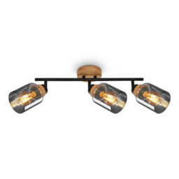 Briloner Black Smoked Glass Ceiling Light Spotlight Bar 3 Way Adjustable E27 Bulbs Sold Separately 47Cm - thumbnail 1
