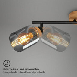 Briloner Black Smoked Glass Ceiling Light Spotlight Bar 3 Way Adjustable E27 Bulbs Sold Separately 47Cm - thumbnail 6