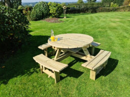 Churnet Valley Garden Furniture Ltd Westwood Round Picnic Table, Traditional Wooden Garden Furniture - L200 X W200 X H77 Cm - Minimal Assembly Required - thumbnail 6
