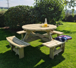 Churnet Valley Garden Furniture Ltd Westwood Round Picnic Table, Traditional Wooden Garden Furniture - L200 X W200 X H77 Cm - Minimal Assembly Required - thumbnail 5