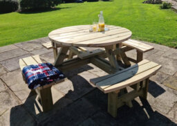 Churnet Valley Garden Furniture Ltd Westwood Round Picnic Table, Traditional Wooden Garden Furniture - L200 X W200 X H77 Cm - Minimal Assembly Required - thumbnail 4