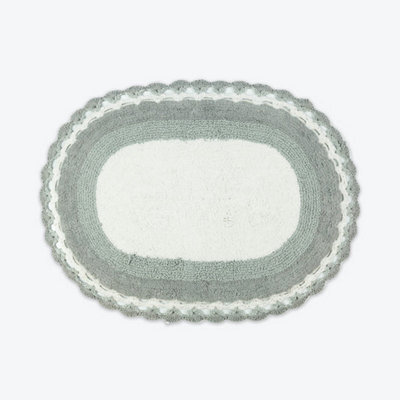 Allure Bath Fashions Lace Edge Vintage Cotton Oval Bath Mat - Grey - image 1
