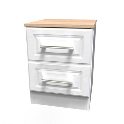 Sevilla Ready Assembled Matt White Light Oak Effect 2 Drawer Bedside Chest (H)505mm (W)395mm (D)415mm - image 1
