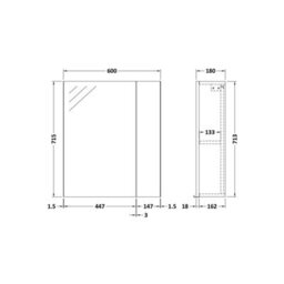 FNX Bathrooms Element 600mm 2 Door Gloss White Wall Hung Mirror Cabinet Contemporary 715mm - thumbnail 3