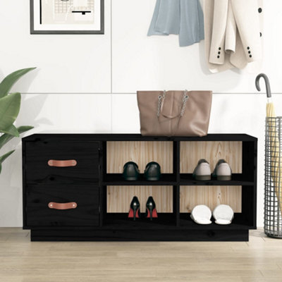 Berkfield Shoe Bench Black 100X34X45 Cm Solid Wood Pine - image 1