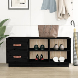Berkfield Shoe Bench Black 100X34X45 Cm Solid Wood Pine - thumbnail 1