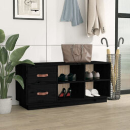 Berkfield Shoe Bench Black 100X34X45 Cm Solid Wood Pine - thumbnail 3