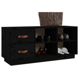 Berkfield Shoe Bench Black 100X34X45 Cm Solid Wood Pine - thumbnail 4