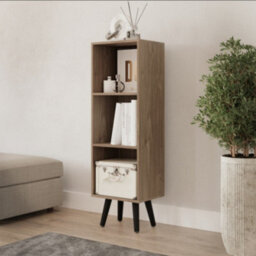 Urbn-Living Urbnliving 80Cm Height 3 Tier Oak Wooden Storage Cube Bookcase Scandinavian Style Black Legs - thumbnail 2