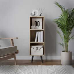 Urbn-Living Urbnliving 80Cm Height 3 Tier Oak Wooden Storage Cube Bookcase Scandinavian Style Black Legs - thumbnail 3