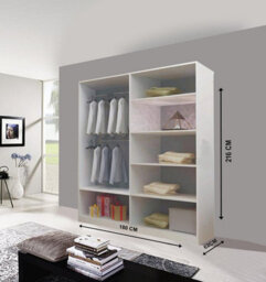 Milan Sliding Mirror Door Wardrobe With Hanging Rails & Shelves ( White , 180 Cm ) - thumbnail 2