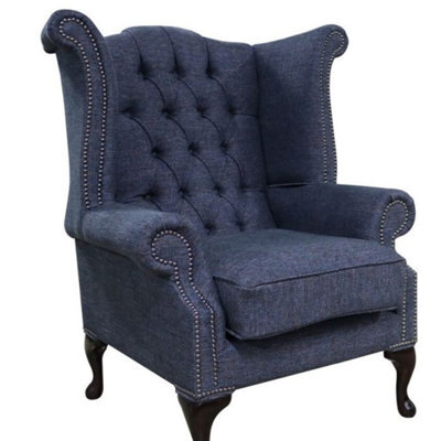 Chesterfield High Back Wing Chair Ferrara Nightscape Fabric In Queen Anne Style - image 1