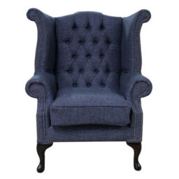Chesterfield High Back Wing Chair Ferrara Nightscape Fabric In Queen Anne Style - thumbnail 2