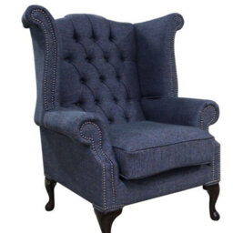 Chesterfield High Back Wing Chair Ferrara Nightscape Fabric In Queen Anne Style - thumbnail 1