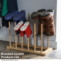 Garden Gear 6 Pair Bamboo Welly Boot Rack 2 Tier Stand Free Standing Storage - thumbnail 2