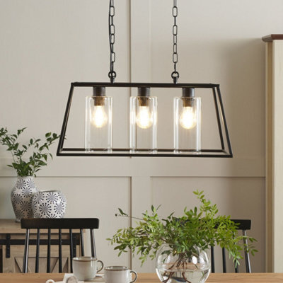 Beliani 117 Cm Pendant Lamp Black Iron Cage With Three Glass Shades - image 1