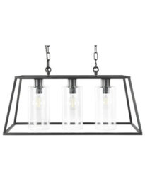 Beliani 117 Cm Pendant Lamp Black Iron Cage With Three Glass Shades - thumbnail 2