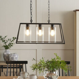 Beliani 117 Cm Pendant Lamp Black Iron Cage With Three Glass Shades - thumbnail 1