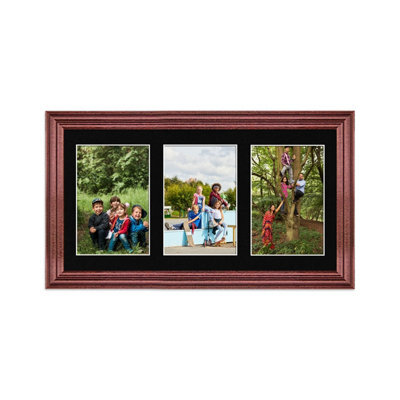 AK Frames 40X20Cm Rose Wood Classic Multi Photo Frame With Black Mount - Holds 3 Apertures (3X) 6X4 Photos - image 1