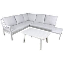 Loops Premium 5 Seater Garden Coffee Table Set - White Aluminium Corner Sofa & Grey