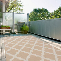 The Rugs Ecology Collection Outdoor Patio Garden Rug Beige Trellis Design Weatherproof Jet Washable 400Be