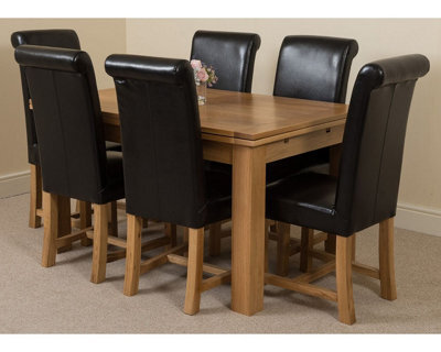 That's Furniture Richmond 140Cm - 220Cm Oak Extending Dining Table And 6 Chairs Dining Set With Washington Black Leather Chairs - image 1