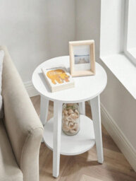 VASAGLE Side Table, Small Round Table For Living Room, Bedside Table For Small Spaces With Lower Shelf, Modern Style, White - thumbnail 5