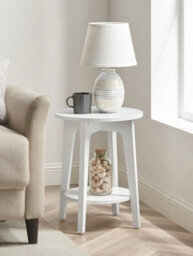 VASAGLE Side Table, Small Round Table For Living Room, Bedside Table For Small Spaces With Lower Shelf, Modern Style, White - thumbnail 2