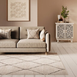Loomed Beige Grey Trellis Modern Abstract Washable Long Runner Rug 60Cm X 240Cm - thumbnail 3