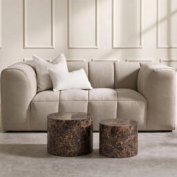 Ohs Marble Effect Set Of 2 Round Tables Side Coffee Table - Chocolate - thumbnail 1