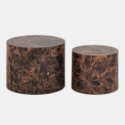 Ohs Marble Effect Set Of 2 Round Tables Side Coffee Table - Chocolate - thumbnail 2