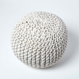 Homescapes Natural Round Cotton Knitted Pouffe Footstool - thumbnail 3