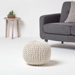 Homescapes Natural Round Cotton Knitted Pouffe Footstool - thumbnail 2