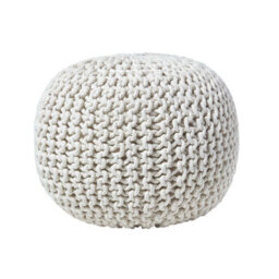 Homescapes Natural Round Cotton Knitted Pouffe Footstool