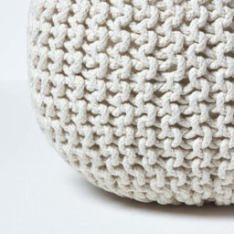 Homescapes Natural Round Cotton Knitted Pouffe Footstool - thumbnail 4