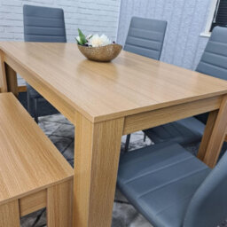 Kosy Koala Oak Effect Dining Table Set With 4 Grey Chairs And Bench Dining Room Furniture - thumbnail 5