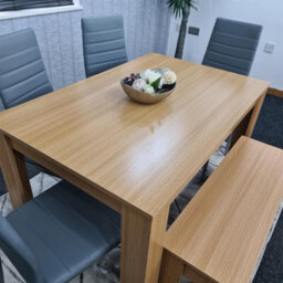 Kosy Koala Oak Effect Dining Table Set With 4 Grey Chairs And Bench Dining Room Furniture - thumbnail 7