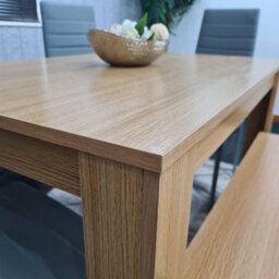 Kosy Koala Oak Effect Dining Table Set With 4 Grey Chairs And Bench Dining Room Furniture - thumbnail 8
