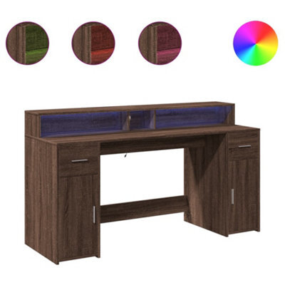 Berkfield Durable Desk With Led Lights Brown Oak 160X55X91 Cm Engineered Wood