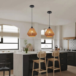 Ceiling Light Shade Woven Pendant Lamp Boho Rattan E27 Black - thumbnail 4