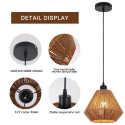 Ceiling Light Shade Woven Pendant Lamp Boho Rattan E27 Black - thumbnail 6