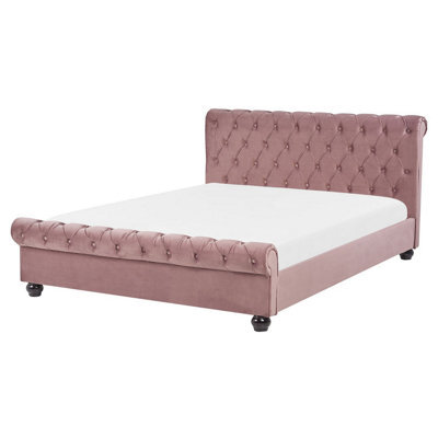 Beliani Waterbed Velvet Avallon 180 X 200 Cm (Eu Super King) Pink - image 1