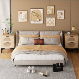 Huhote Stylish Set Of 2 Boho Bedside Tables With Rattan Drawers And Storage - thumbnail 2