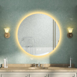 AVER-GROWTH Round Led Bathroom Mirror With Lights 3 Colour, Demister Anti-Fog Double Touch Switch Memory Function Illuminated Wall Mirror 70Cm - thumbnail 2