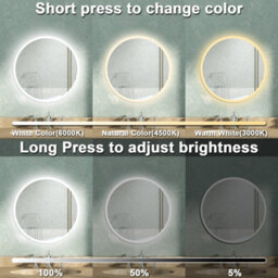 AVER-GROWTH Round Led Bathroom Mirror With Lights 3 Colour, Demister Anti-Fog Double Touch Switch Memory Function Illuminated Wall Mirror 70Cm - thumbnail 3