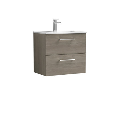 Balterley Bramshall Contemporary Bathroom 2 Soft Close Drawer & Minimalist Wall Hung Vanity Unit Basin, Solace Oak, 600mm - image 1